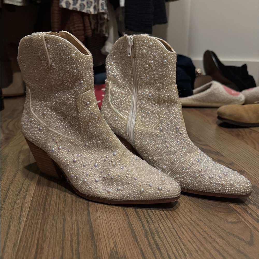 Pearl Embellished Ankle Boots - Betsy Johnson